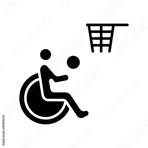Disability sport line icon. Person in wheelchair, accessibility, reserved parking, mobility aid, inclusive, Paralympics, handicap spot, support, special needs.