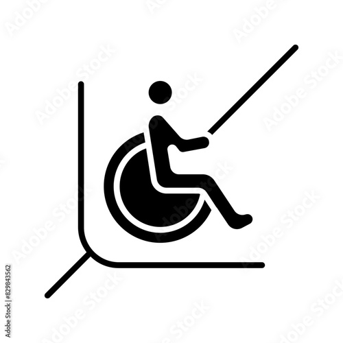 Disability line icon. Person in wheelchair, accessibility, reserved parking, mobility aid, inclusive design, handicap spot, support, special needs.