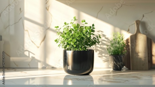 Stylish Pot Basking in Natural Sunlight on a Contemporary Kitchen Surface photo