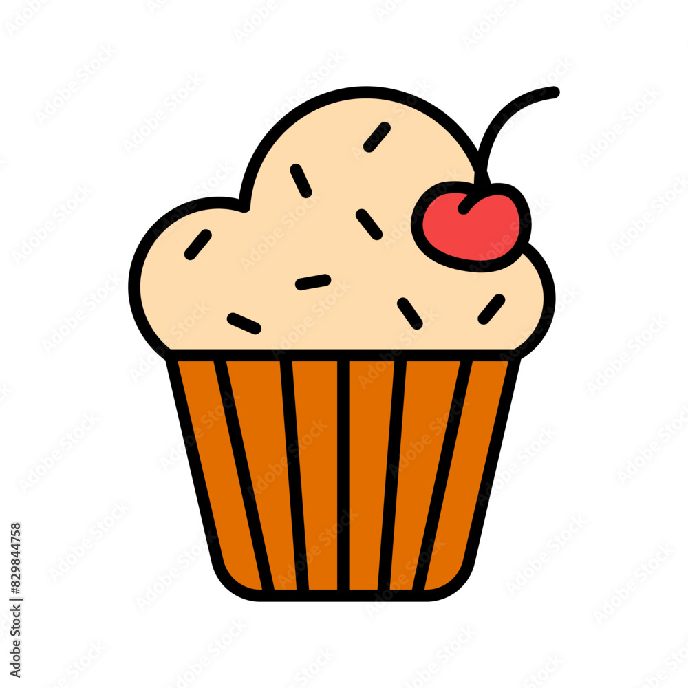 Cupcake set icon. Frosted cupcake with cherry, dessert, sweet treat, baked goods, pastry, birthday, celebration, bakery, confectionery, snack. Cupcake set icon. Frosted cupcake with cherry, dessert, sweet treat, baked goods, pastry, birthday, celebration, bakery, confectionery, snack.