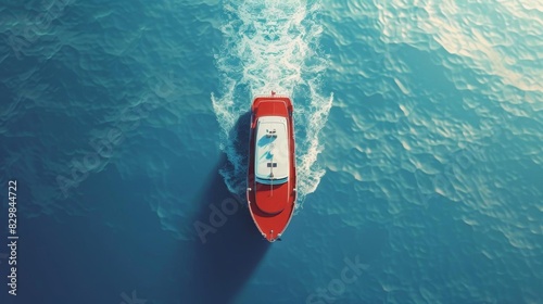 Ocean boat flat design top view high altitude shot animation colored pastel photo
