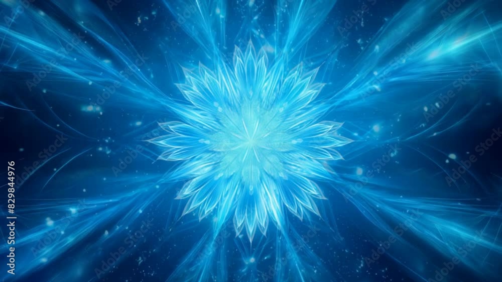 Blue flower mandala with star center, sacred geometry symbol in cosmic background, psychedelic trance art to open third eye with visuals energy chakra