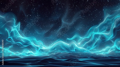 [flat 2d vector illustration of the aurora borealis, polar style, made of lights, darker around edges, blacker background, darker background, no bloom, no glow,  #829848590