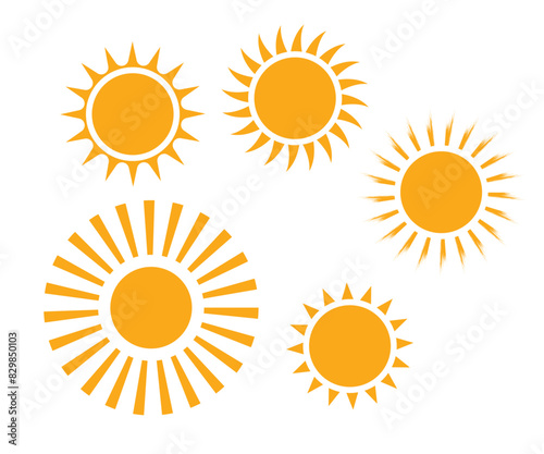 Set of sun shapes, sun icon set. Summer, sunlight, nature, Yellow sun star icons collection, Vector illustration