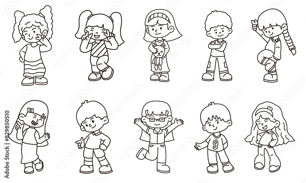 Cute children character illustration line vector Cute children character illustration line vector