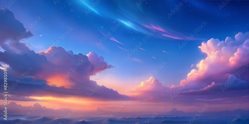 Naklejka premium gently blue-pink sky, blurry beautiful clouds in the distance