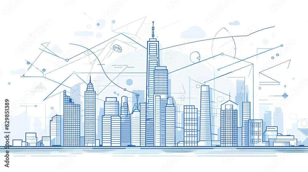 A digital representation of a cityscape with various buildings and structures.