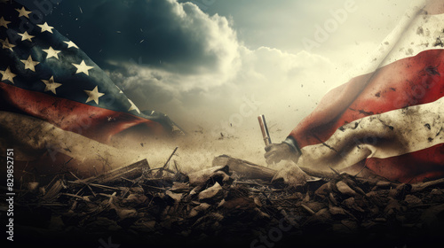 generated illustration of grunge american flag background