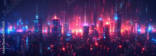 Futuristic Cityscape Illuminated with Neon Lights  Hi-Tech Urban Landscape  futuristic technology concept  graphic banner design