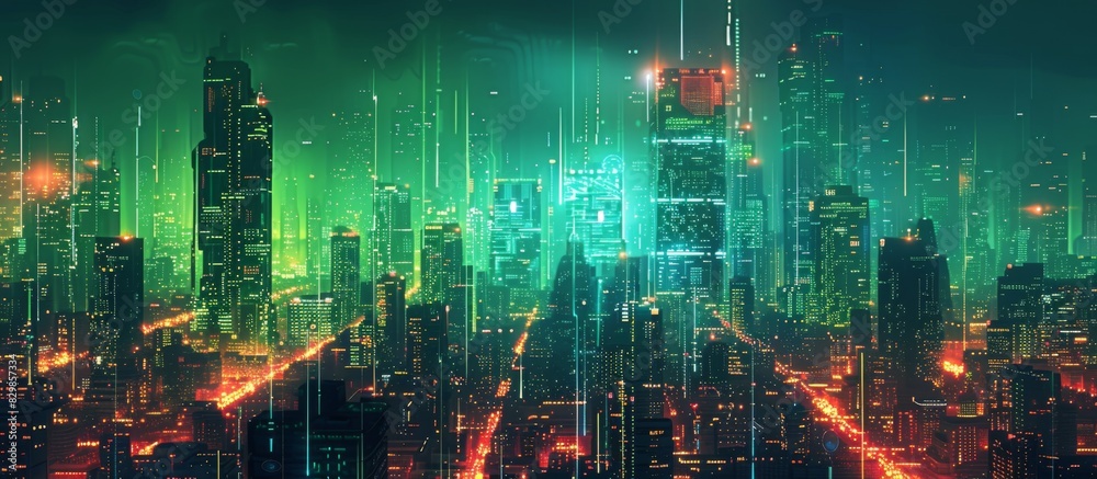 Futuristic Cityscape Illuminated with Neon Lights, Hi-Tech Urban Landscape, futuristic technology concept, graphic banner design Futuristic Cityscape Illuminated with Neon Lights, Hi-Tech Urban Landscape, futuristic technology concept, graphic banner design