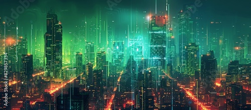 Wallpaper Mural Futuristic Cityscape Illuminated with Neon Lights, Hi-Tech Urban Landscape, futuristic technology concept, graphic banner design Torontodigital.ca