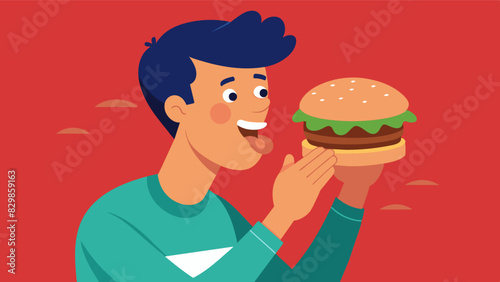He took a big hearty bite of the juicy burger relishing in each delicious mouthful without a care in the world about guilt or regret.. Vector illustration