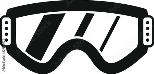 Minimalist black and white protective ski goggles icon vector illustration for skiing and snowboarding in winter sports with clear vision and uv protection