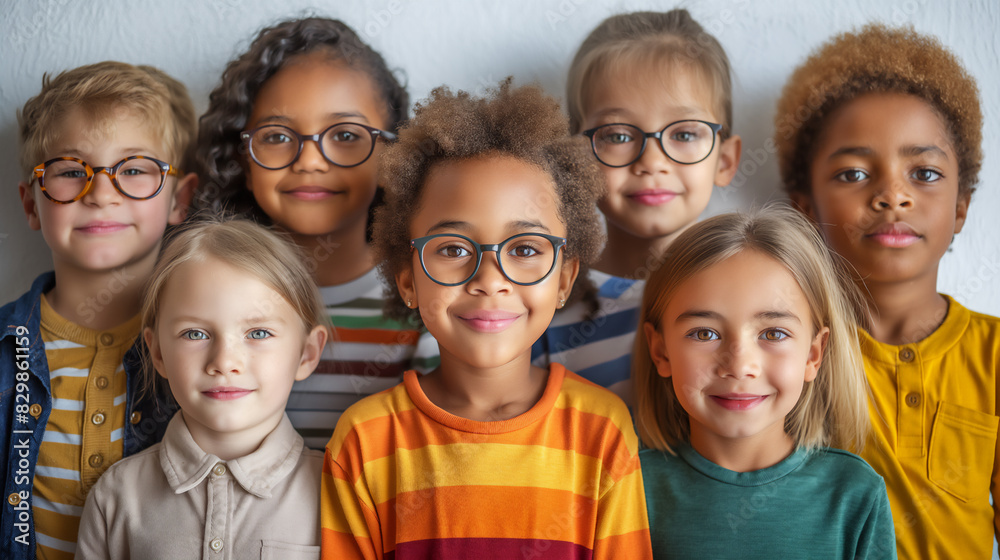 Close up of smiling children of different races of school age and dressed in casual clothes on white background. Selective focus.
Close up of smiling children of different races of school age and dressed in casual clothes on white background. Selective focus.