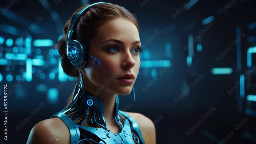Metal Cyborg woman as a robot assistant Metal Cyborg woman as a robot assistant