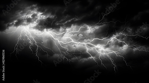 Thunder strike on black background photo