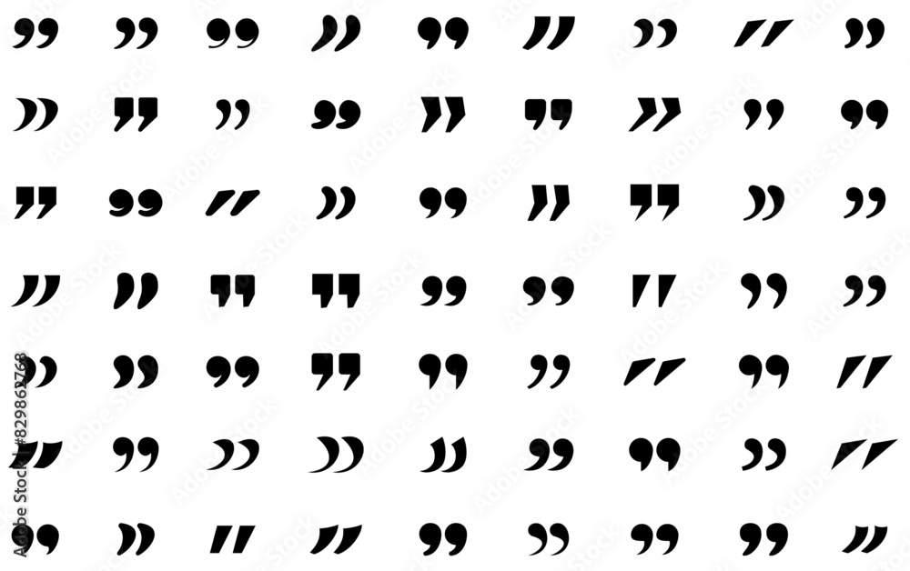 A collection of different styles of black quotation marks, showcasing diverse typographic designs. A collection of different styles of black quotation marks, showcasing diverse typographic designs.