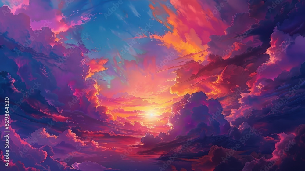 Obraz premium Vibrant Sunset Sky with Multicolored Clouds
