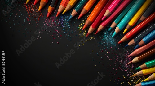 A row of colored pencils on a black background