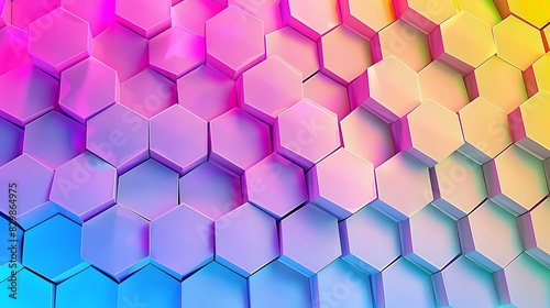 Symmetrical Beauty: Abstract Interlocking Hexagons Pattern in Vibrant Colors, Perfect Geometric Harmony, Ideal for Technology, Science, and Modern Design Concepts