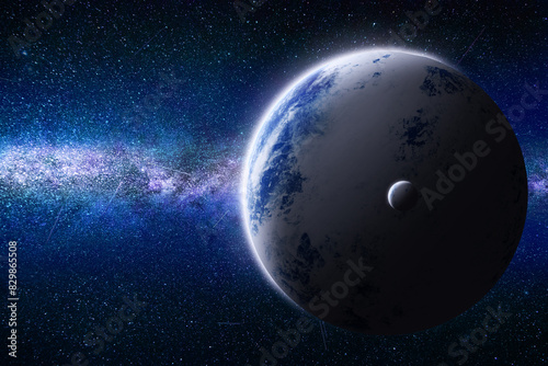 Fototapeta Naklejka Na Ścianę i Meble -  beautiful outer space image, cosmic view of planets, stars, glowing galaxy of the universe. Space wallpaper for desktop, space background for PC, cosmos art for projects, 3d illustration