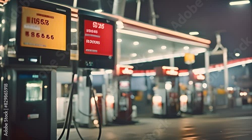 Self-service gas station with prices running on the monitor screen