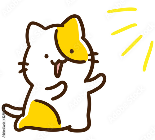 天の光を全身に浴びるかわいいねこのキャラクターのデフォルメイラスト