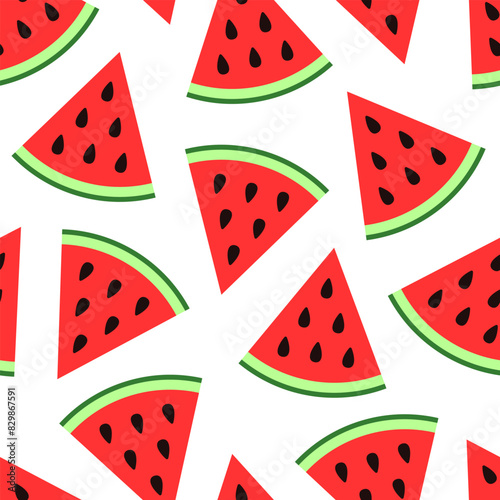 Watermelon vector seamless pattern. Cutted triangle slices on white background.