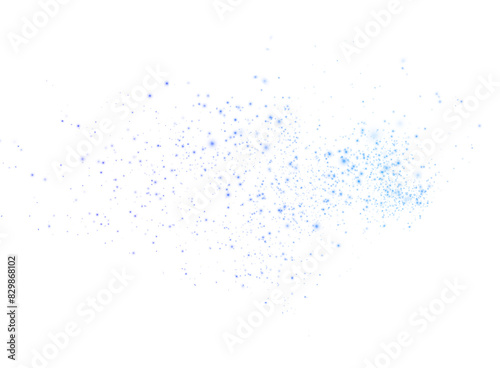 Christmas background. Powder blue dust light PNG. Magic shining blue dust. Fine, shiny dust bokeh particles fall off slightly. Fantastic shimmer effect.