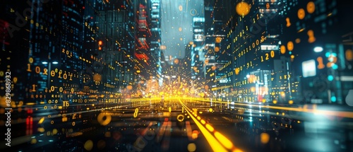 Wallpaper Mural Dynamic Abstract Surveillance Concept: Colorful Matrix of Data Processing in a Cityscape at Night Torontodigital.ca