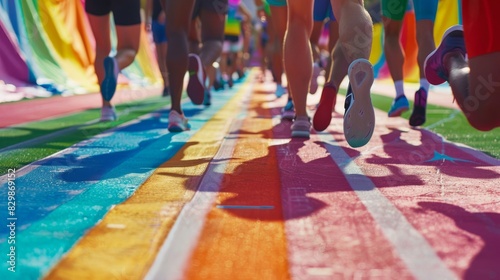 LGBTQ athletes and sports fans participating in inclusive sporting events, breaking barriers and stereotypes in athletics.
