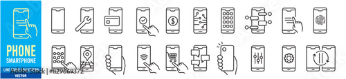 smartphone icons set. Editable stroke icons collection. Vector illustration.