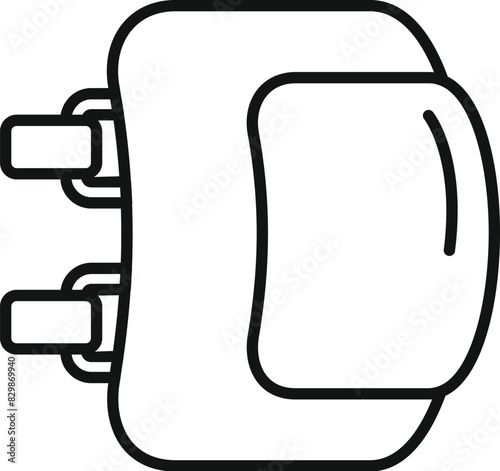 Black and white line drawing of a safety seatbelt buckle, isolated on white background