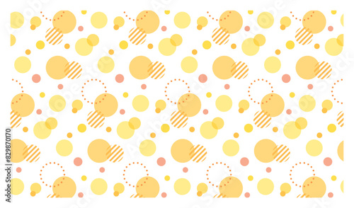 ストライプとドットのサークルパターン背景/イエロー