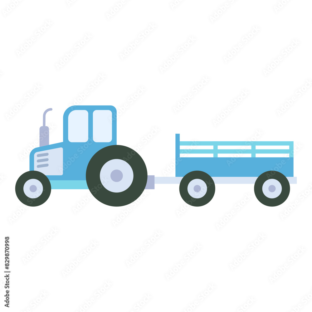 Naklejka premium Tractor with trailer vector illustration. Simple and minimalistic icon of tractor with trailer