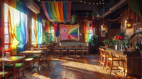 Rainbow Pride  Tranquil LGBTQA  Venue Adorned with Vibrant Decorations   Canon EOS K5 85mm Photorealism