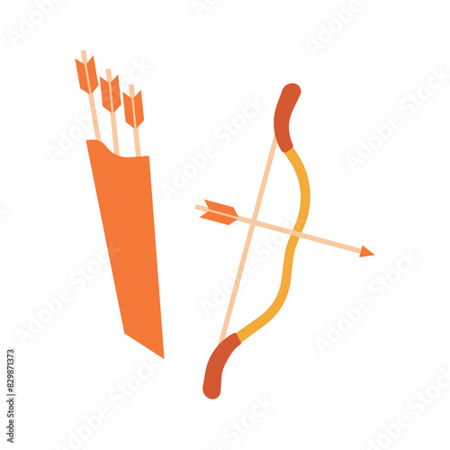 Bow and arrows in quiver vector illustration. Simple and minimalistic icon of a bow and arrow with arrows
