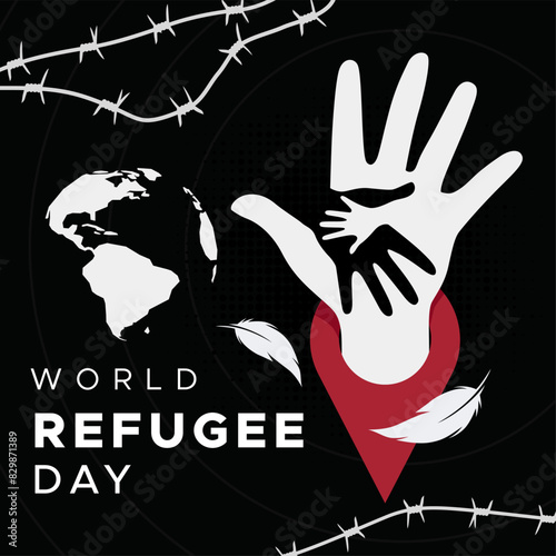 concept design commemorating world refugee day. migrating or escaping from an area due to war, crime, violent behavior.