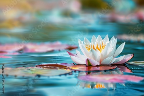 An elegant lotus flower floating on water