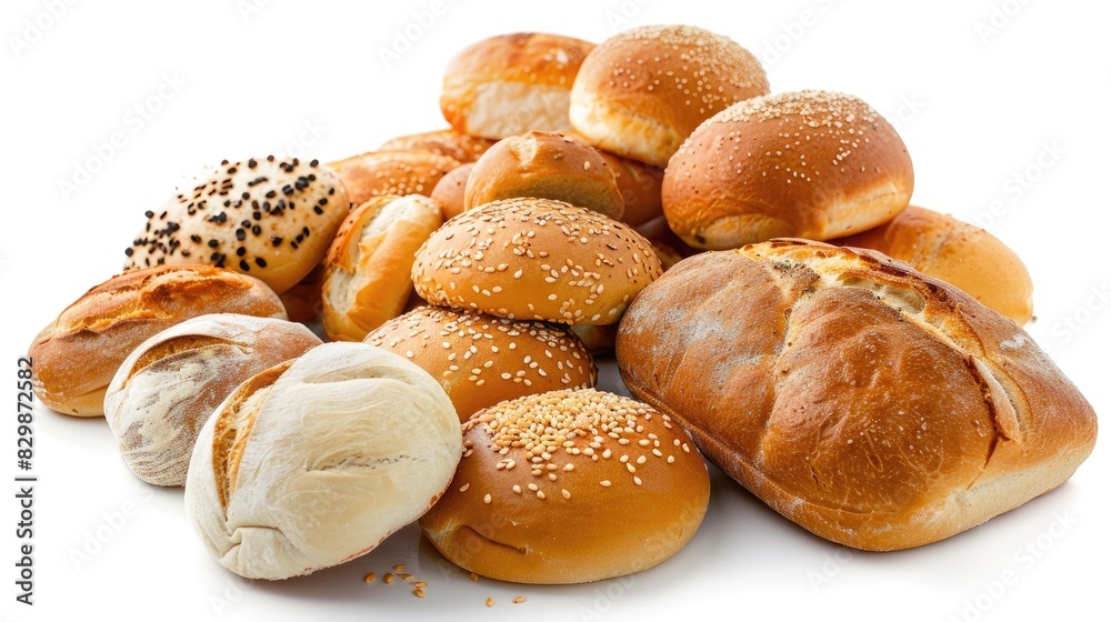 Assortment of bread buns and rolls isolated on a white background Assortment of bread buns and rolls isolated on a white background