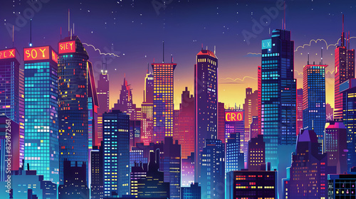 Fototapeta Naklejka Na Ścianę i Meble -  Vibrant city skyline at night in comic book style