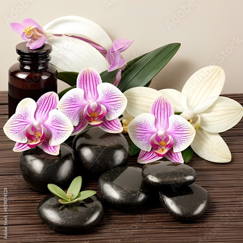 spa stones and orchid