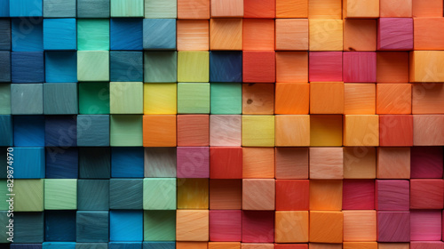 Colorful wood texture abstract block stack wooden 3d cubes colorful cubic background