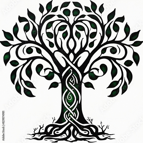 Tree of Life. Black and white background with tree. Nature wallpaper. Symbol illustration, Tattoo Template design