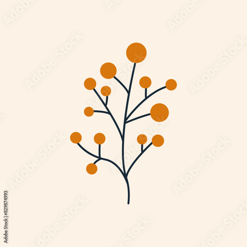 Branch with Leaves and Berries Vector Isolated Flat Illustration. Perfect for different cards  textile  web sites  apps
