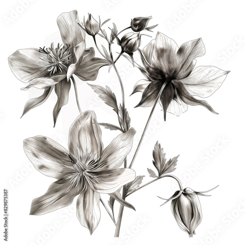 there are three flowers that are on a stem in black and white