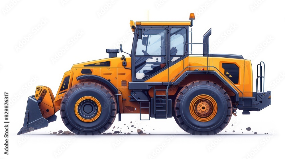 Vector icon of a compact wheel loader, minimalist design isolated on white, perfect for landscaping and construction logos. Vector icon of a compact wheel loader, minimalist design isolated on white, perfect for landscaping and construction logos.