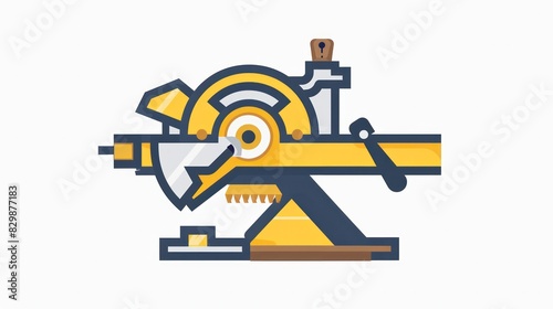 Simple icon of yellow miter saw on white background. Suitable for woodworking and carpentry.