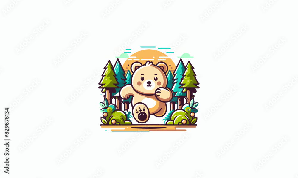 bear running on forest vector illustration flat design bear running on forest vector illustration flat design