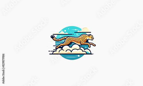 cheetah running on cloud vector illustration flat design